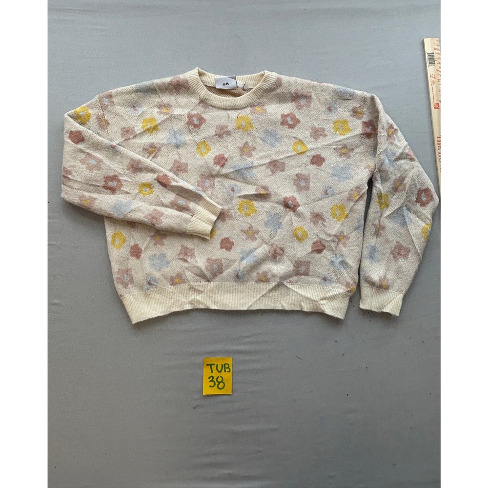 Daisy Street Floral Crewneck Sweater Cream Muted Pastel Flower Knit Medium